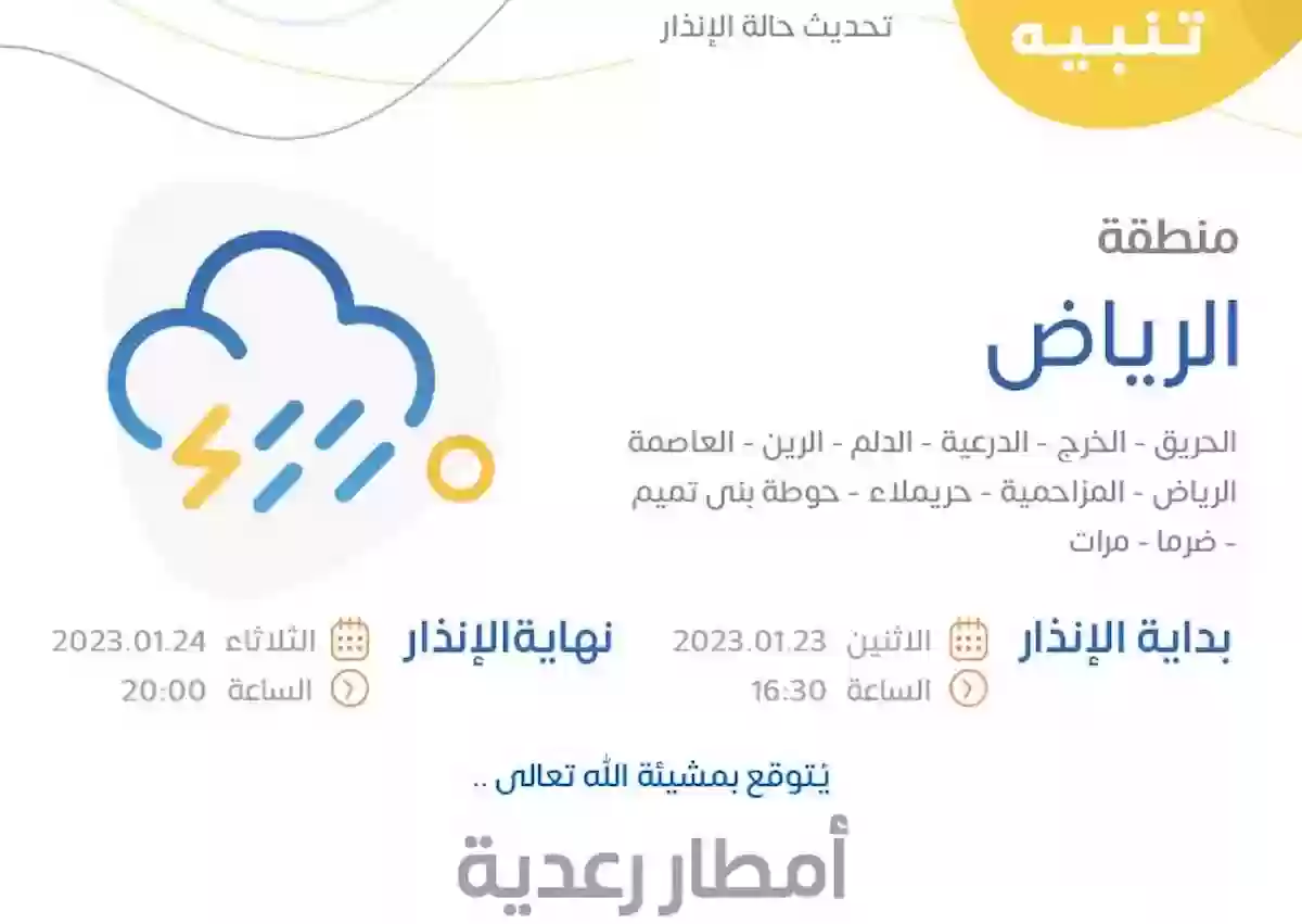 المركز الوطني للارصاد يصدر تنبيهات لعدد من المناطق السعودية